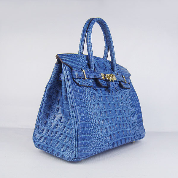 Replica Hermes Birkin 30CM Crocodile Head Veins Bag Dark Blue 6088 On Sale - Click Image to Close